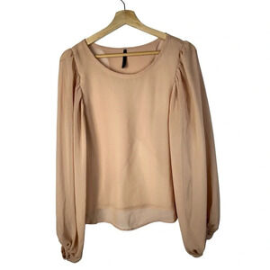 Mona B Light Brown Chiffon Open Ruffle Back Long Sleeve Blouse S